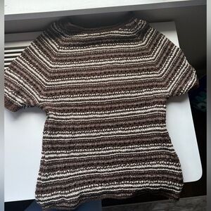 Zara Brown and White Striped Cowl Neck Top